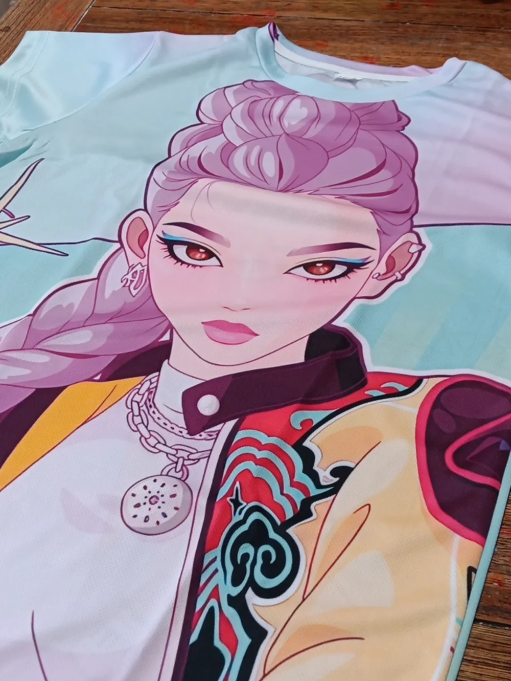 Pink and Aqua Anime Print Top - Stylish Graphic Design Demon Hunters  RUMI